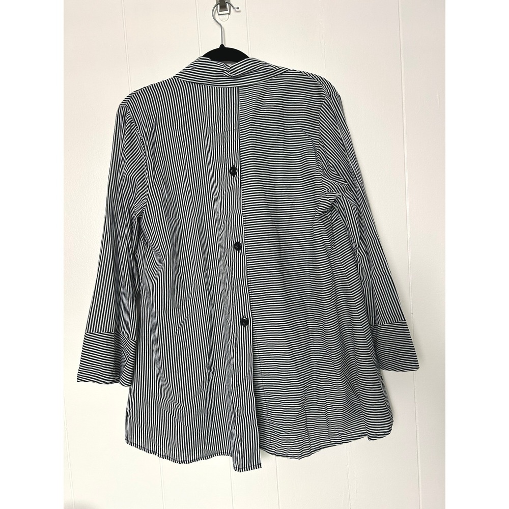Vintage Dorman Button Down Shirt M Black White Striped Tunic artsy beetlejuice - Picture 2 of 10
